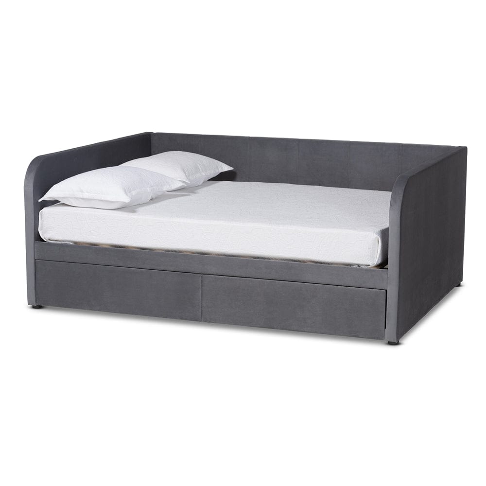 Baxton Studio Baxton Studio Basanti Modern and Contemporary Grey Velvet Fabric Upholstered Full Size 2-Drawer Daybed DV3365D-Grey Velvet Daybed-Full