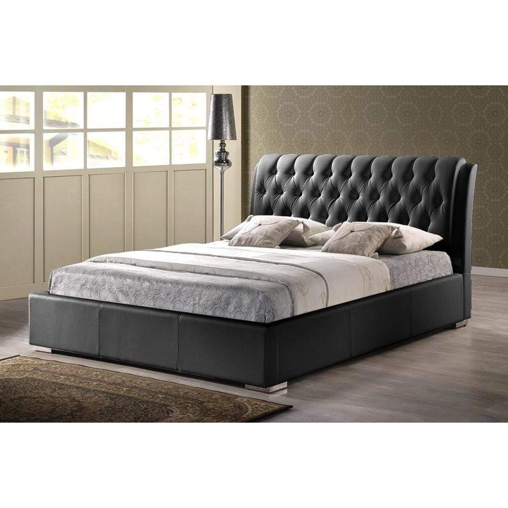 Baxton Studios Bed Baxton Studio Bianca Black Modern Bed with Tufted headboard- Queen Size