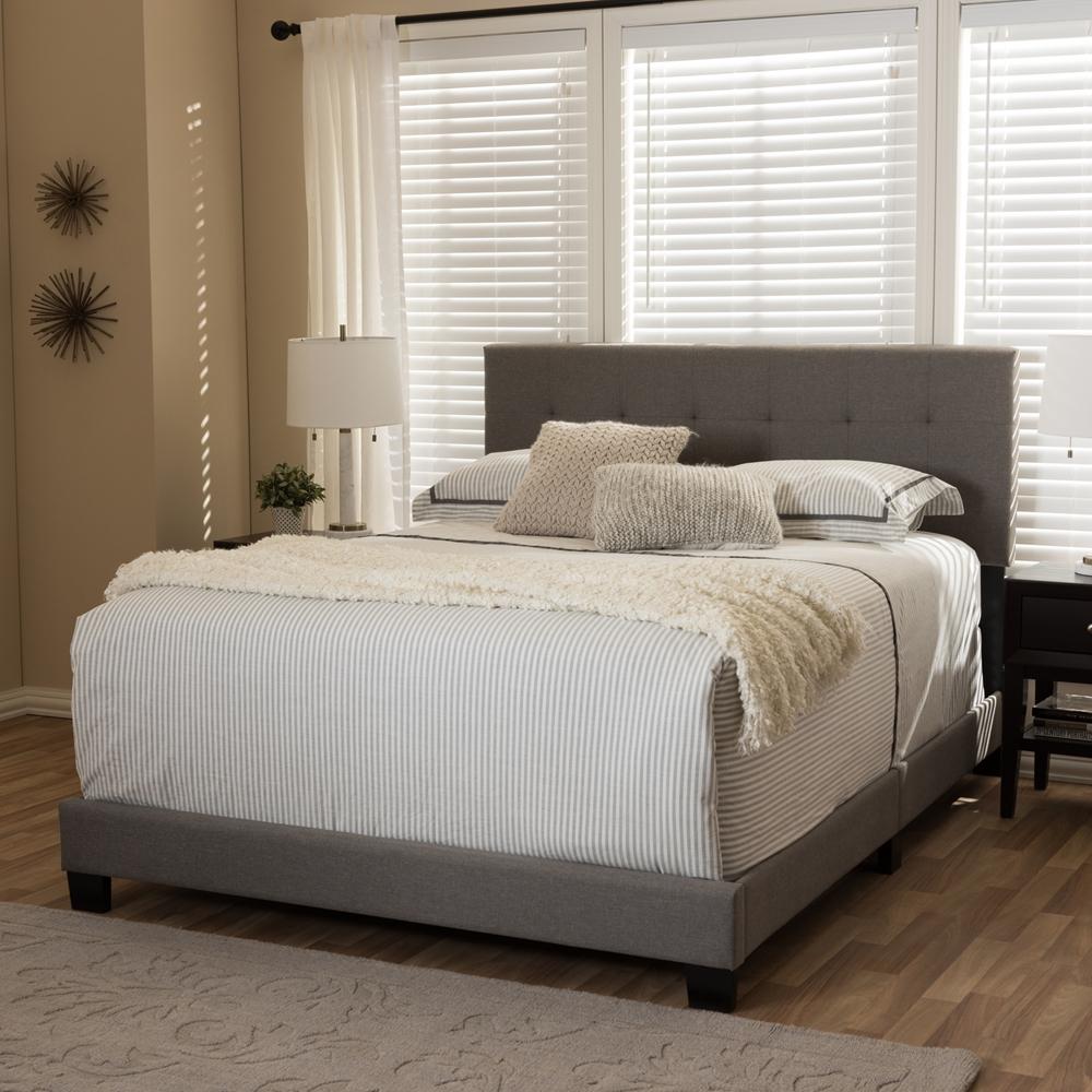 The Bedroom Emporium Baxton Studio Brookfield Modern and Contemporary Grey Fabric Upholstered Grid-Tufting Bed