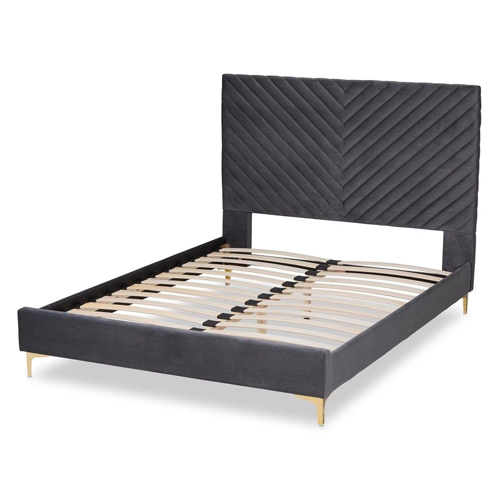 Baxton Studio Baxton Studio Fabrico Grey Velvet Fabric and Gold Metal Full Platform Bed