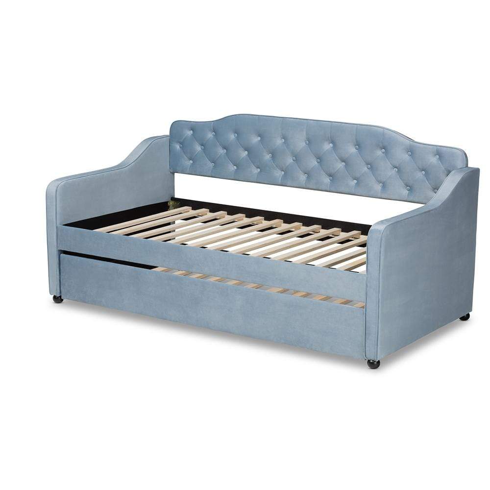 Baxton Studios Daybed Baxton Studio Freda Traditional and Transitional Velvet Fabric Upholstered and Button Tufted Daybed with Trundle