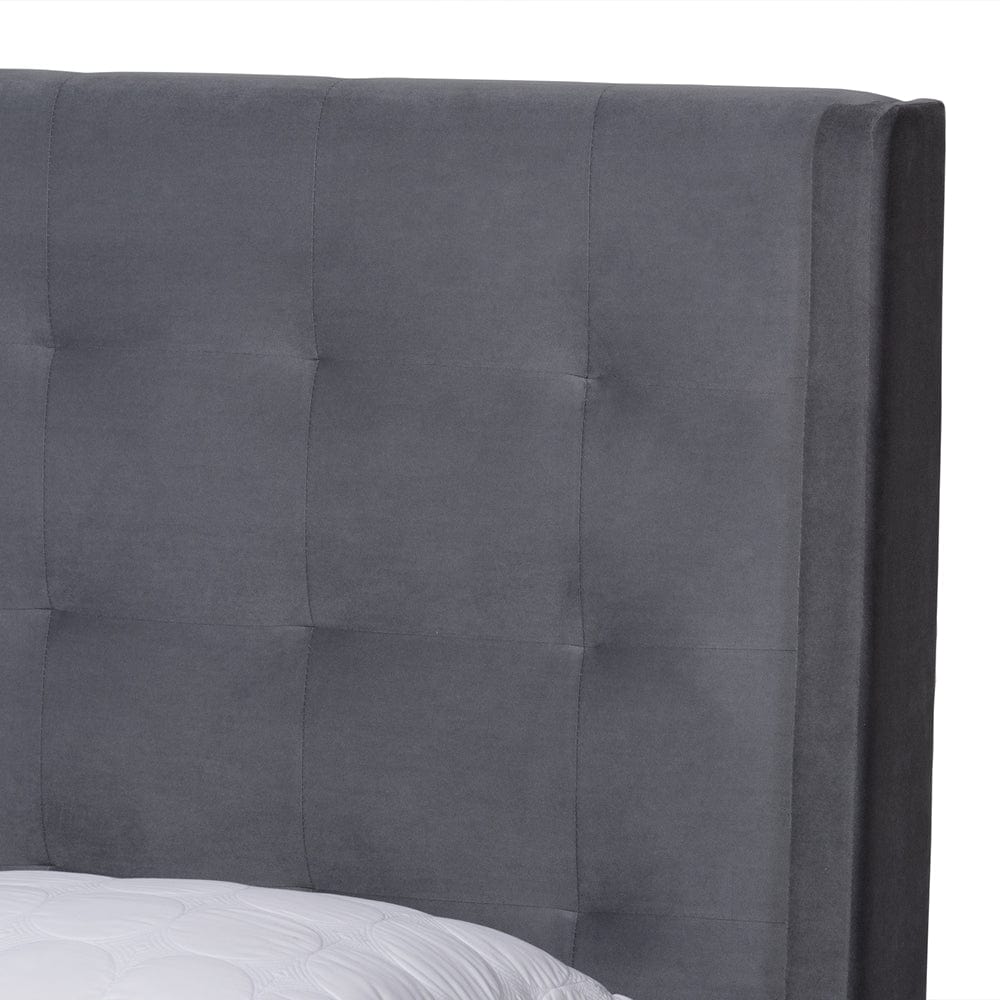 Baxton Studio Baxton Studio Gothard Modern and Contemporary Grey Velvet Fabric Upholstered and Dark Brown Finished Wood Platform Bed