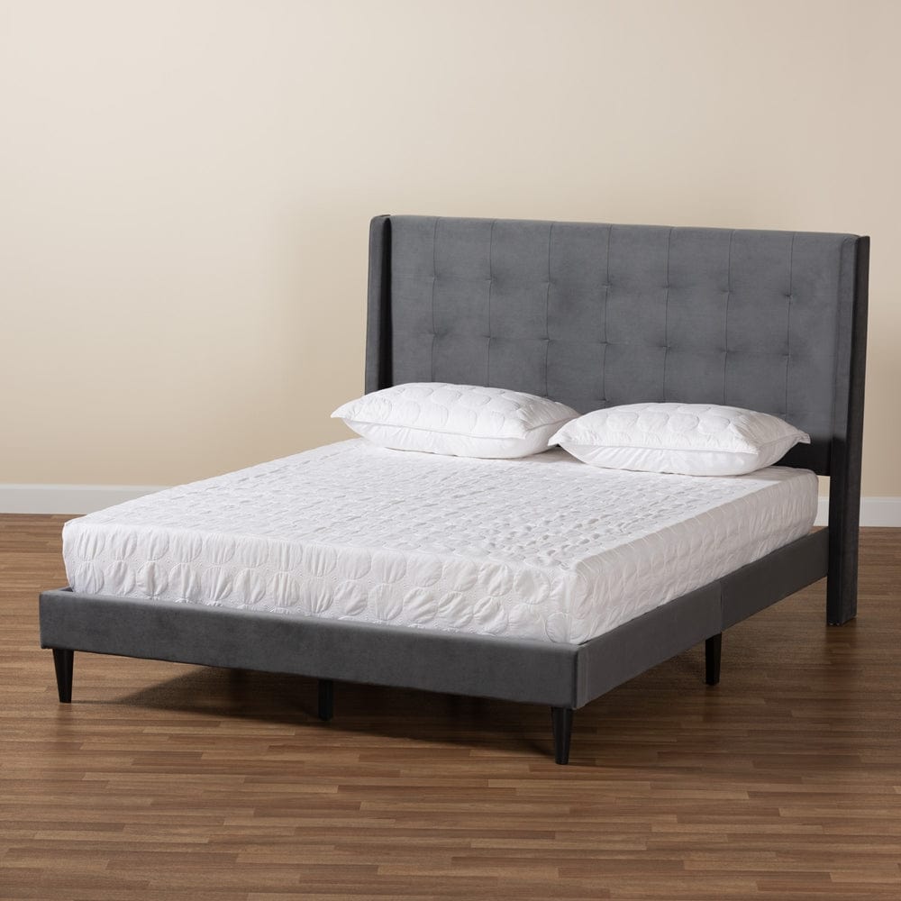 Baxton Studio Baxton Studio Gothard Modern and Contemporary Grey Velvet Fabric Upholstered and Dark Brown Finished Wood Platform Bed