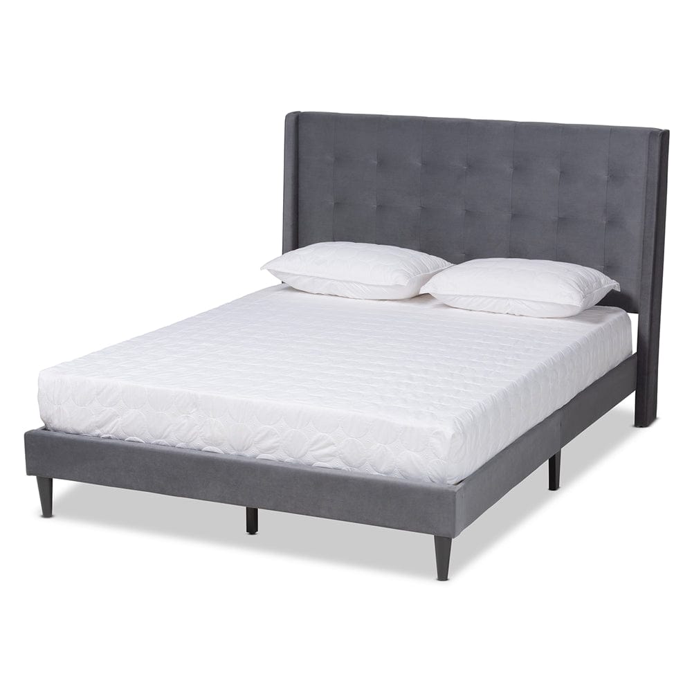 Baxton Studio Baxton Studio Gothard Modern and Contemporary Grey Velvet Fabric Upholstered and Dark Brown Finished Wood Platform Bed Queen DV20811-Grey Velvet-Queen