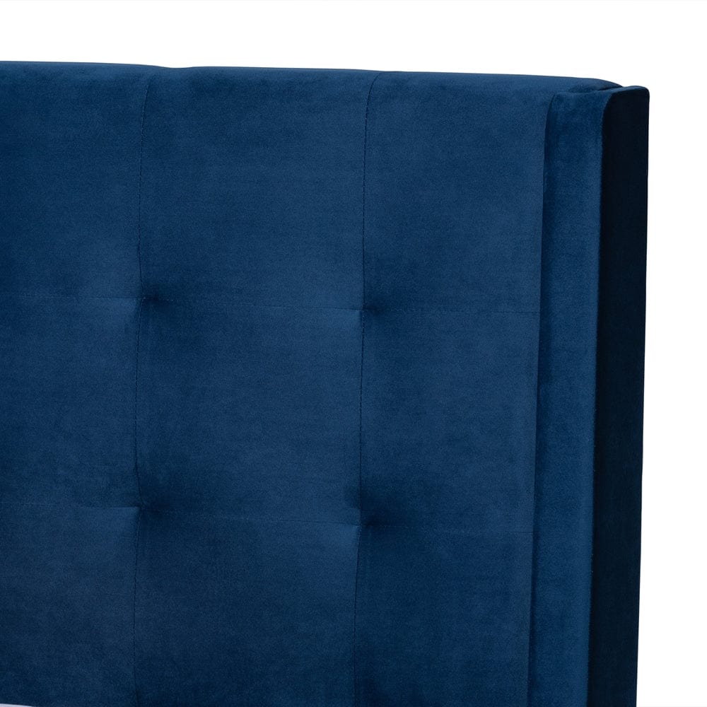 Baxton Studio Baxton Studio Gothard Modern and Contemporary Navy Blue Velvet Fabric Upholstered and Dark Brown Finished Wood Platform Bed