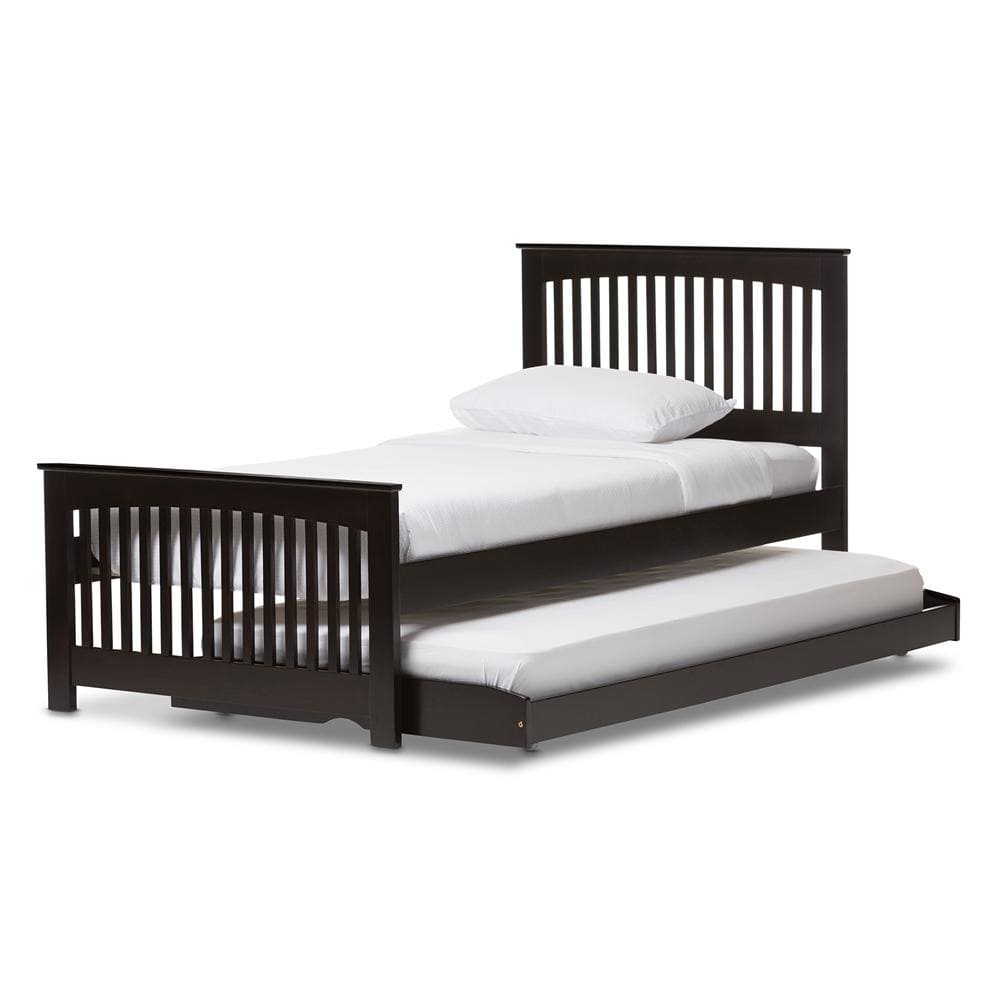 Baxton Studios Bed Baxton Studio Hevea Twin Size Dark Brown Solid Wood Platform Bed with Guest Trundle Bed