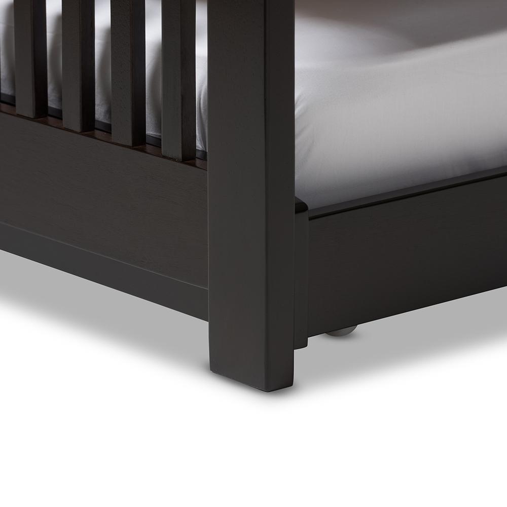 Baxton Studios Bed Baxton Studio Hevea Twin Size Dark Brown Solid Wood Platform Bed with Guest Trundle Bed