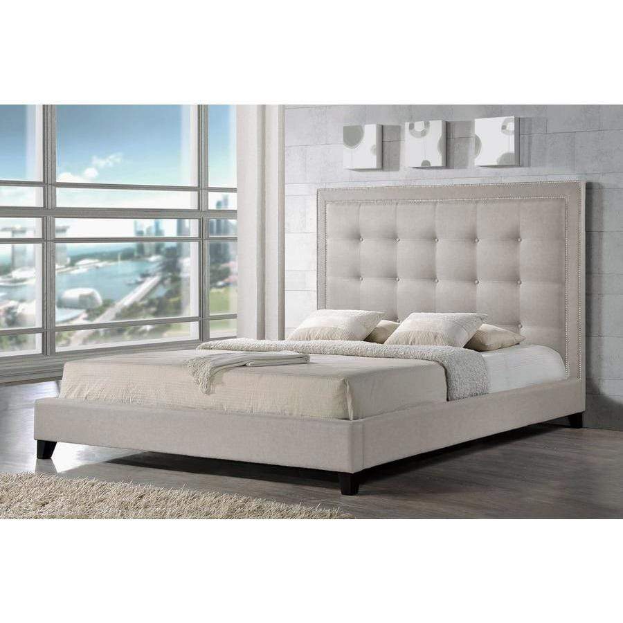 Baxton Studios Bedroom Sets King Baxton Studio Hirst Light Beige Platform Bed-queen size with bench