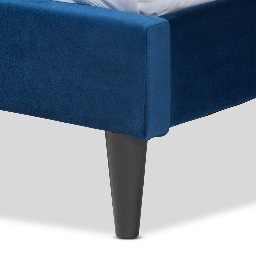 Baxton Studio Baxton Studio Joanna Modern and Contemporary Navy Blue Velvet Fabric Upholstered and Dark Brown Finished Wood Platform Bed