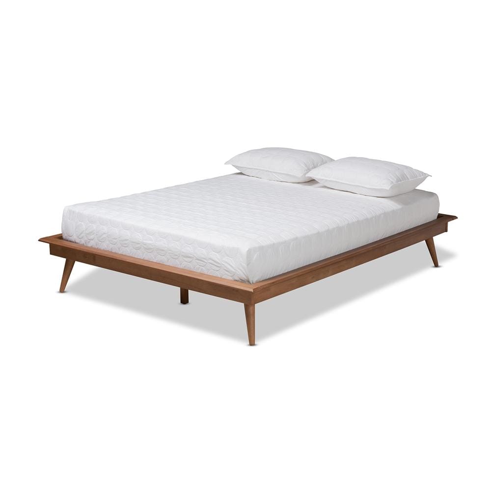 Baxton Studios Bed Baxton Studio Karine Mid-Century Modern Walnut Brown Finished Wood Queen Size Platform Bed Frame