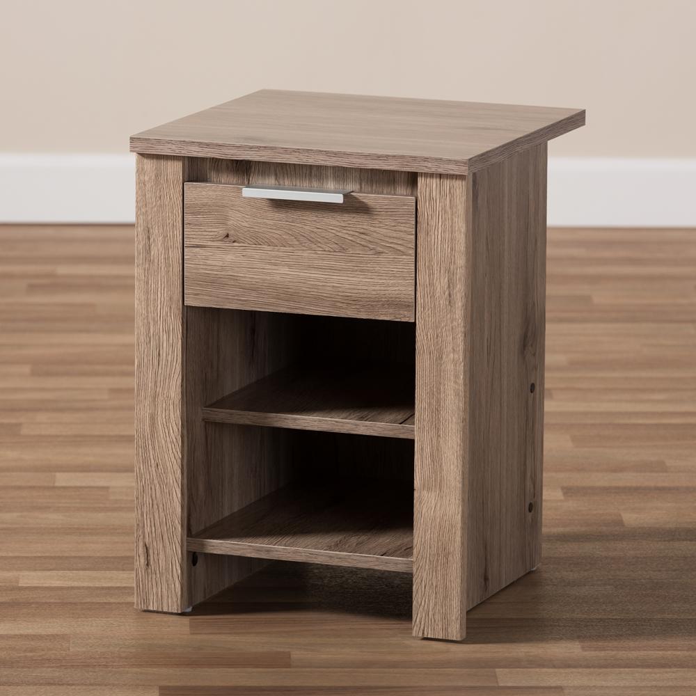 The Bedroom Emporium Baxton Studio Laverne Modern and Contemporary Oak Brown Finished 1-Drawer Nightstand