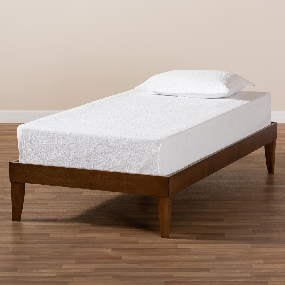 Baxton Studios Bed Baxton Studio Lucina Mid-Century Modern Walnut Brown finished Twin Size Platform Bed Frame