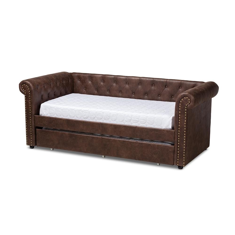 Baxton Studios Daybed Baxton Studio Mabelle Modern and Contemporary Brown Faux Leather Upholstered Daybed with Trundle