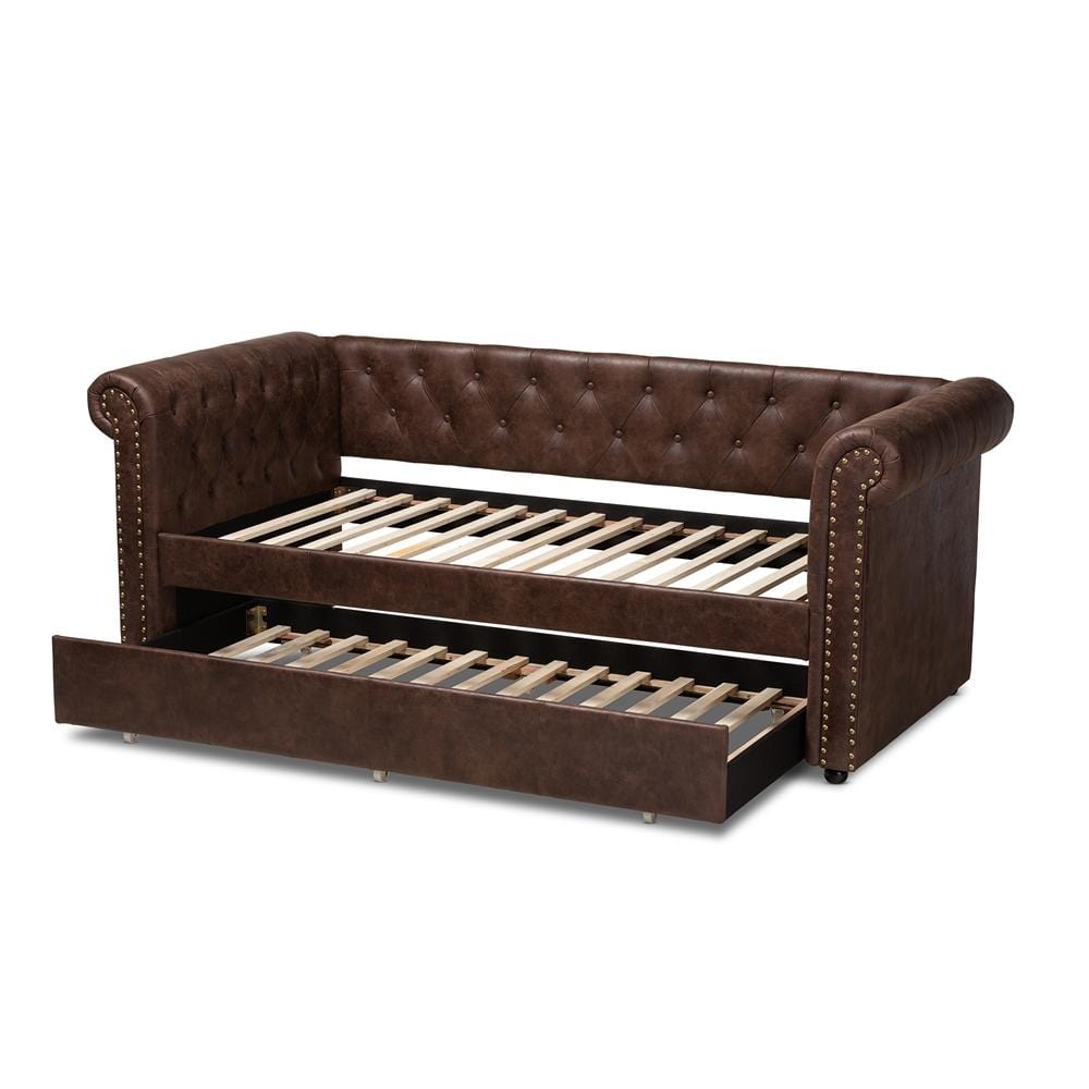 Baxton Studios Daybed Baxton Studio Mabelle Modern and Contemporary Brown Faux Leather Upholstered Daybed with Trundle