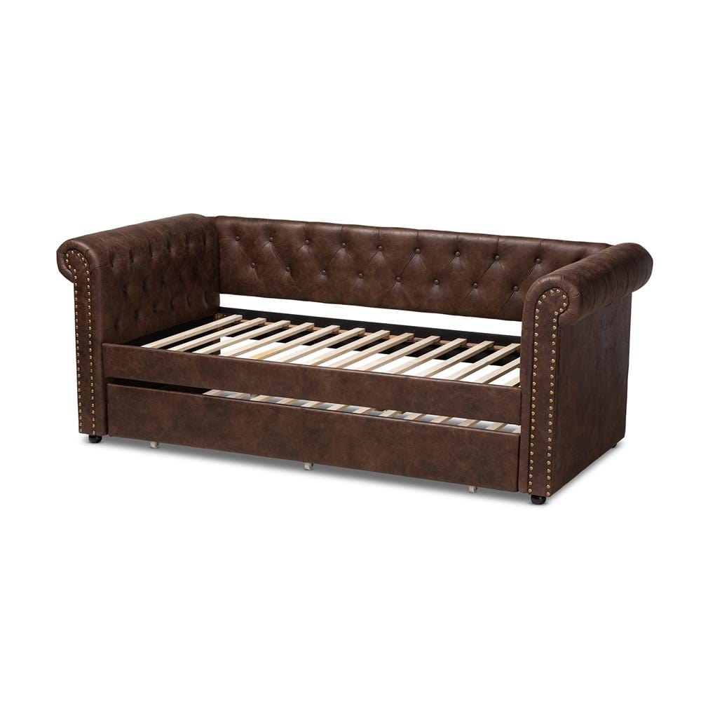 Baxton Studios Daybed Baxton Studio Mabelle Modern and Contemporary Brown Faux Leather Upholstered Daybed with Trundle