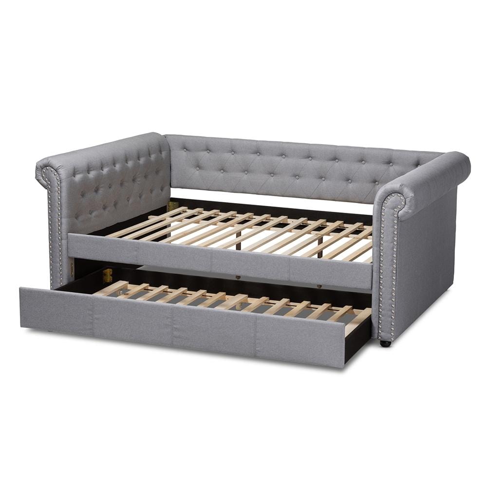 Baxton Studios Daybed Baxton Studio Mabelle Modern and Contemporary Gray Fabric Upholstered Full Size Daybed with Trundle