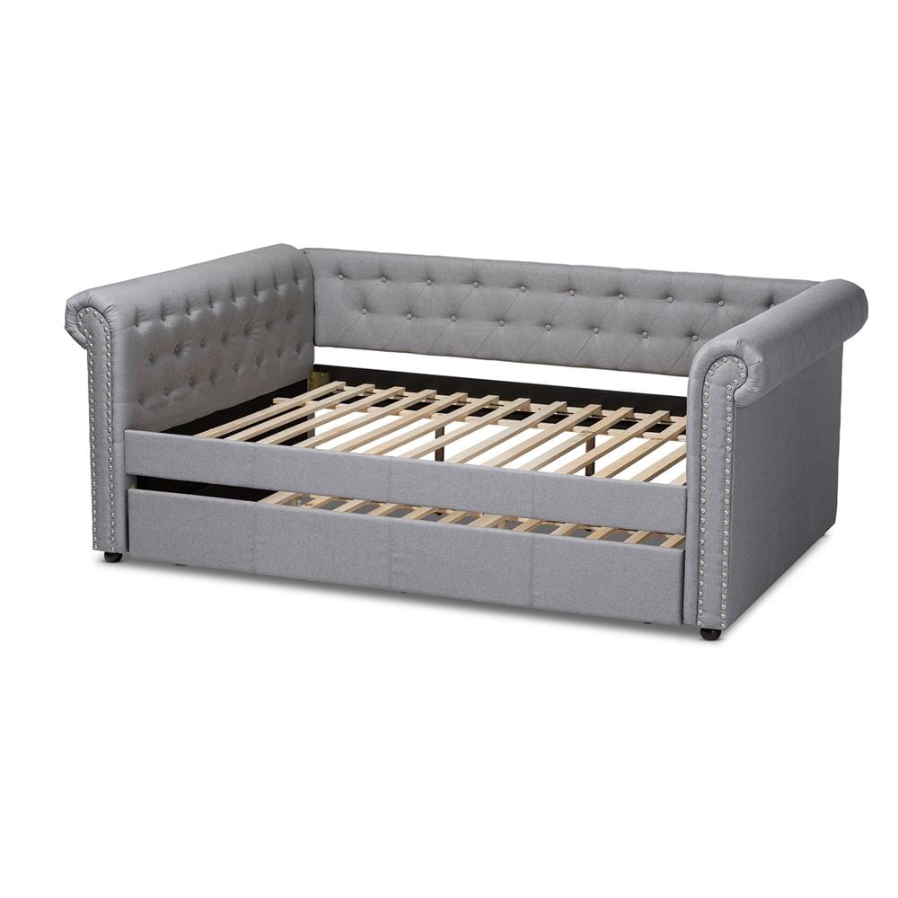 Baxton Studios Daybed Baxton Studio Mabelle Modern and Contemporary Gray Fabric Upholstered Full Size Daybed with Trundle