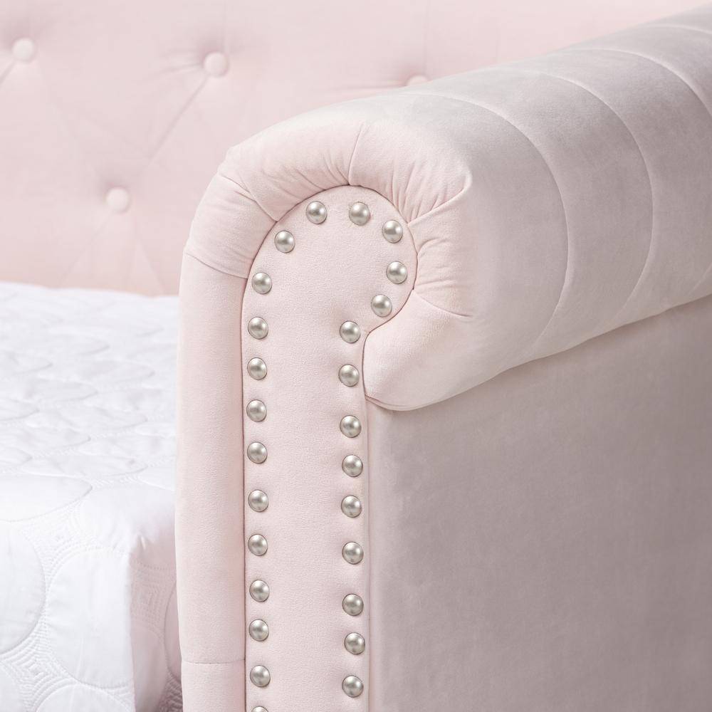 Baxton Studios Daybed Baxton Studio Mabelle Modern and Contemporary Light Pink Velvet Upholstered Daybed with Trundle