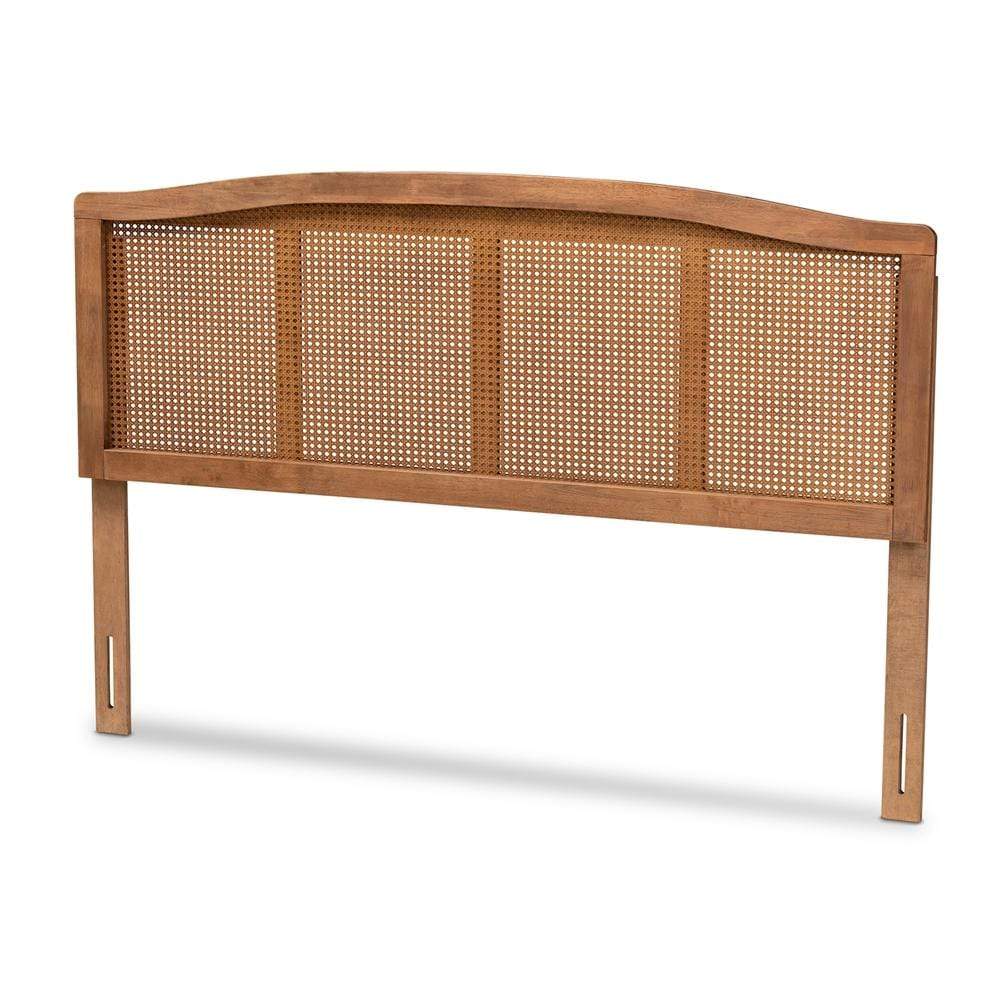 Baxton Studios Headboards Ash Walnut / King Baxton Studio Mareike Mid-Century Modern Wood and Synthetic Rattan Headboard