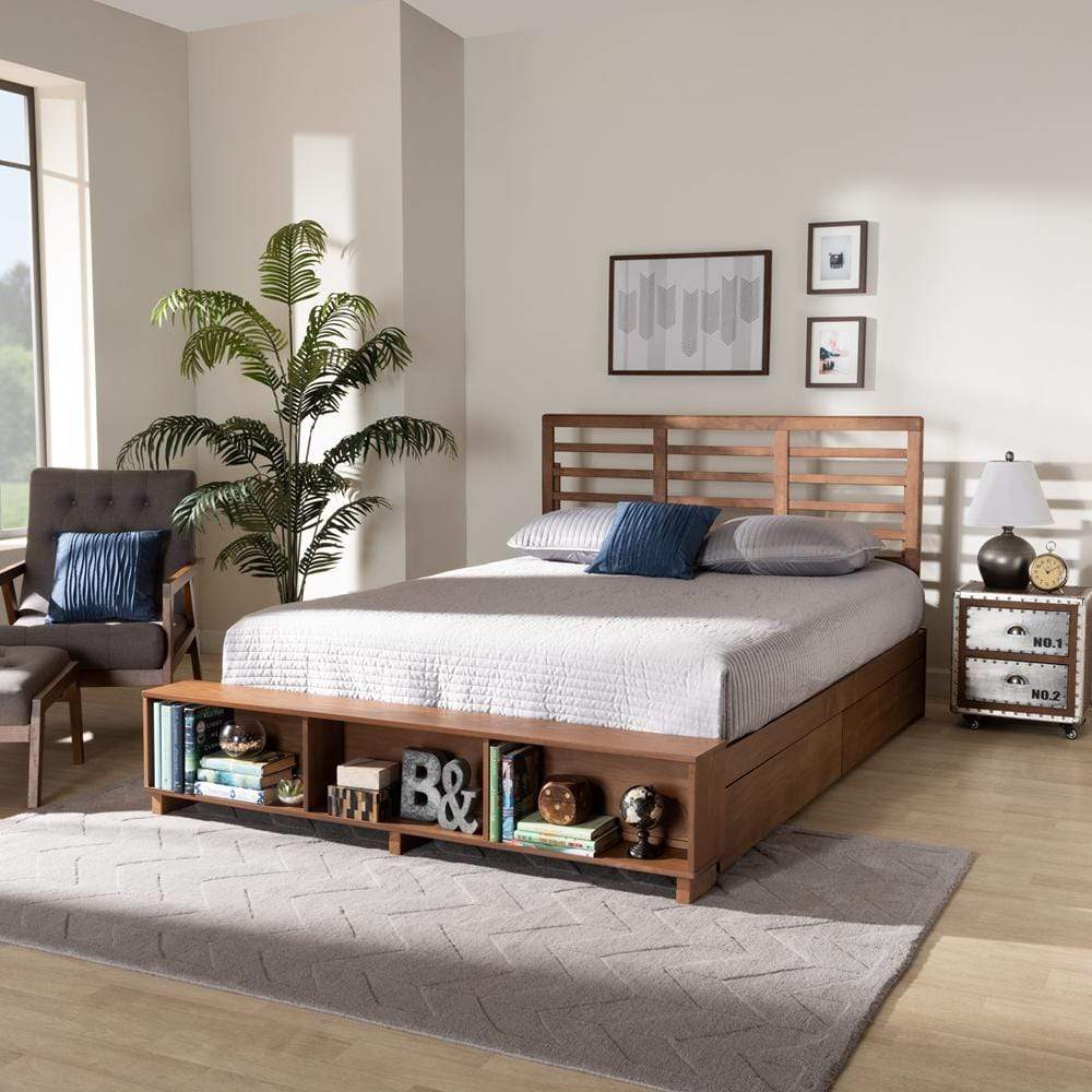 Baxton Studios Bed Baxton Studio Milana Modern Transitional Ash Walnut Brown Finished Wood 4-Drawer King Size Platform Storage Bed