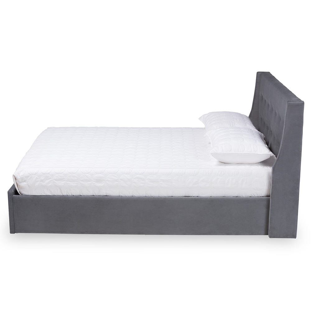 Baxton Studio Baxton Studio Noella Modern and Contemporary Grey Velvet Fabric Upholstered Queen Size 1-Drawer Platform Storage Bed DV19812-Grey Velvet-Queen