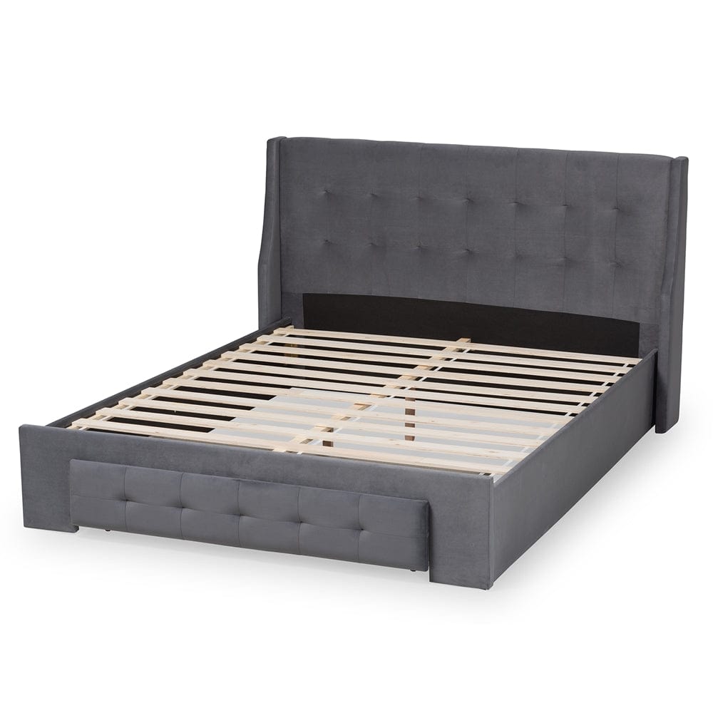 Baxton Studio Baxton Studio Noella Modern and Contemporary Grey Velvet Fabric Upholstered Queen Size 1-Drawer Platform Storage Bed DV19812-Grey Velvet-Queen