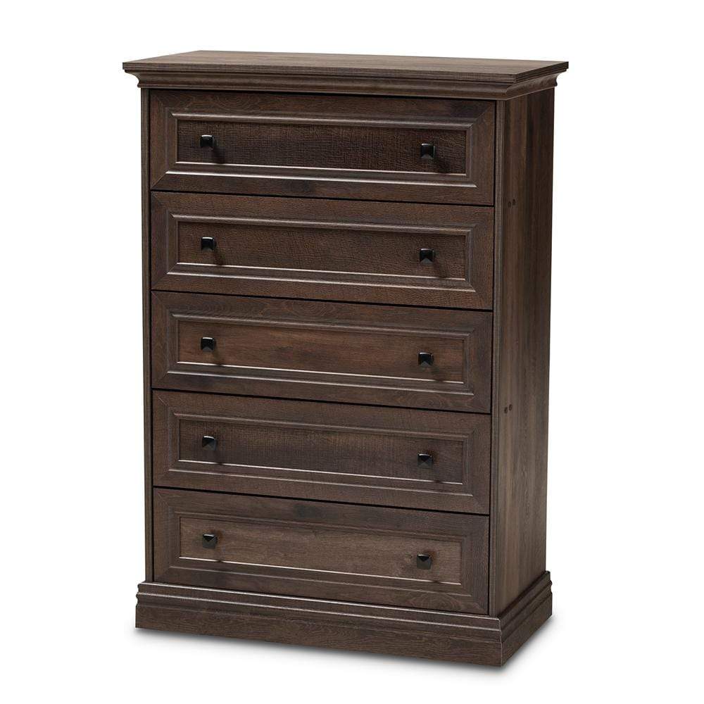 Baxton Studios Chests Baxton Studio Nolan Traditional Transitional Hazel Walnut Brown Finished 5-Drawer Wood Chest