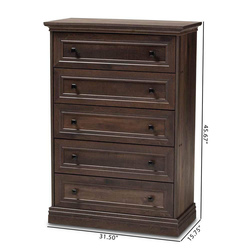 Baxton Studios Chests Baxton Studio Nolan Traditional Transitional Hazel Walnut Brown Finished 5-Drawer Wood Chest