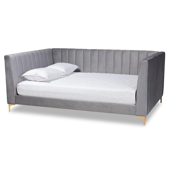 Baxton Studios Daybed full / light grey Baxton Studio Oksana Modern Contemporary Glam and Luxe Light Pink Velvet Fabric Upholstered and Gold Finished Queen Size Daybed