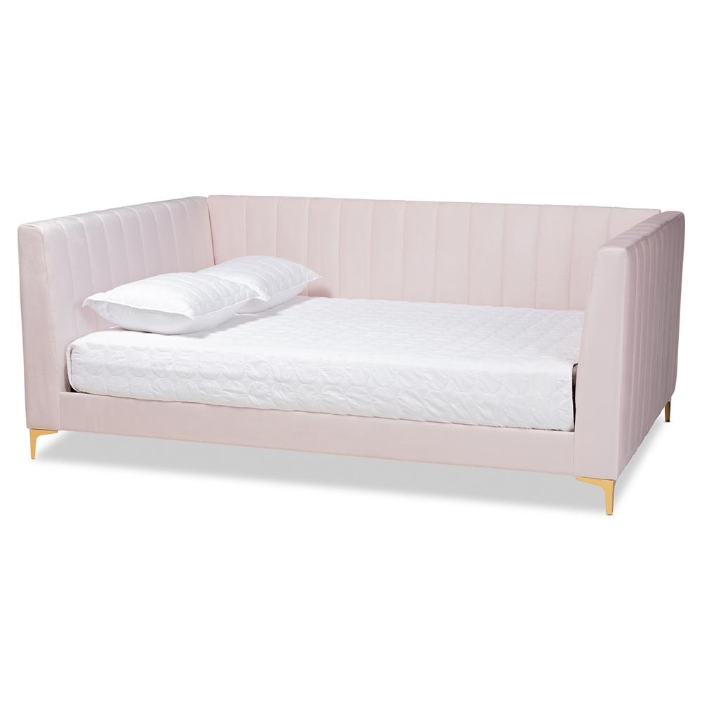 Baxton Studios Daybed full / light pink Baxton Studio Oksana Modern Contemporary Glam and Luxe Light Pink Velvet Fabric Upholstered and Gold Finished Queen Size Daybed