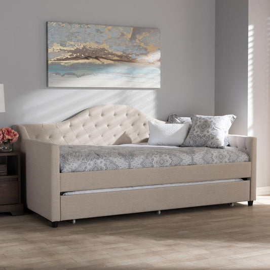 Baxton Studios Daybed Light Grey Baxton Studio Perry Modern and Contemporary Light Beige Fabric Daybed with Trundle