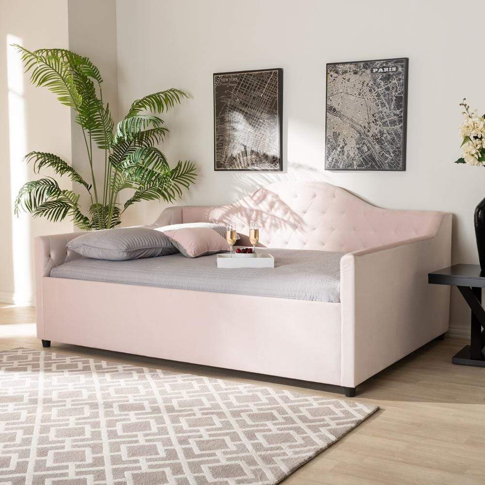 Baxton Studios Daybed Full / Light Pink Baxton Studio Perry Modern and Contemporary Light Pink Velvet Fabric Upholstered and Button Tufted Full Size Daybed