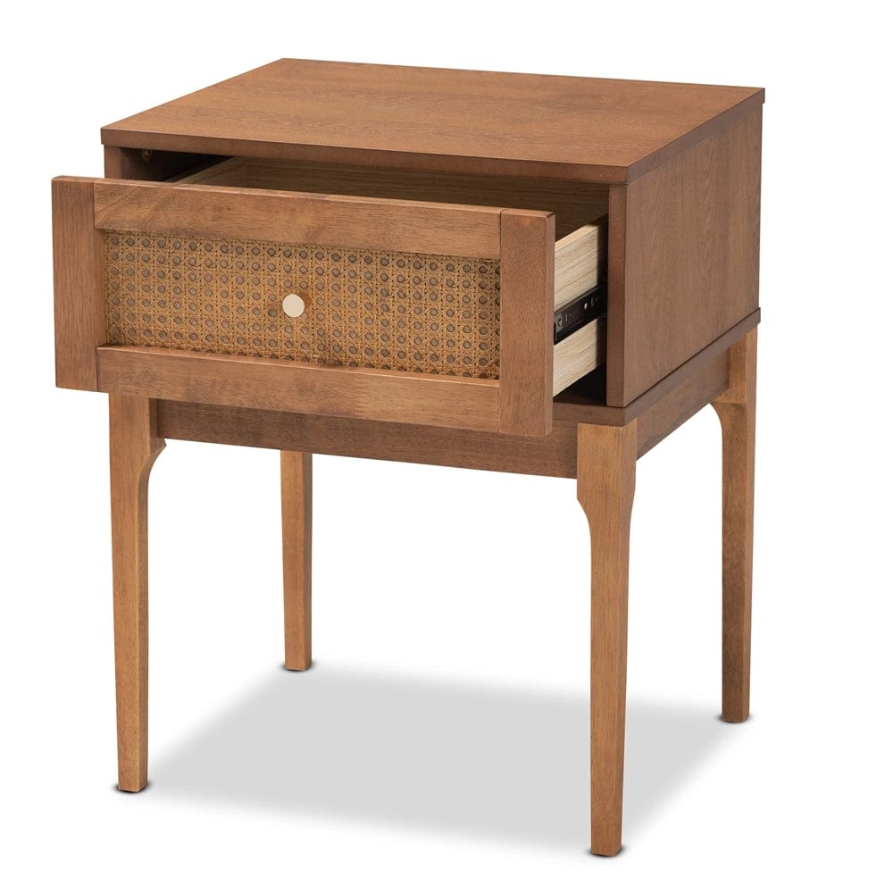 Baxton Studio Baxton Studio Ramiel Mid-Century Modern Ash Walnut Finished Wood and Rattan 1-Drawer Nightstand MG9005-Ash Walnut/Rattan-NS