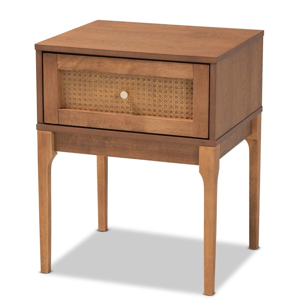 Baxton Studio Baxton Studio Ramiel Mid-Century Modern Ash Walnut Finished Wood and Rattan 1-Drawer Nightstand MG9005-Ash Walnut/Rattan-NS