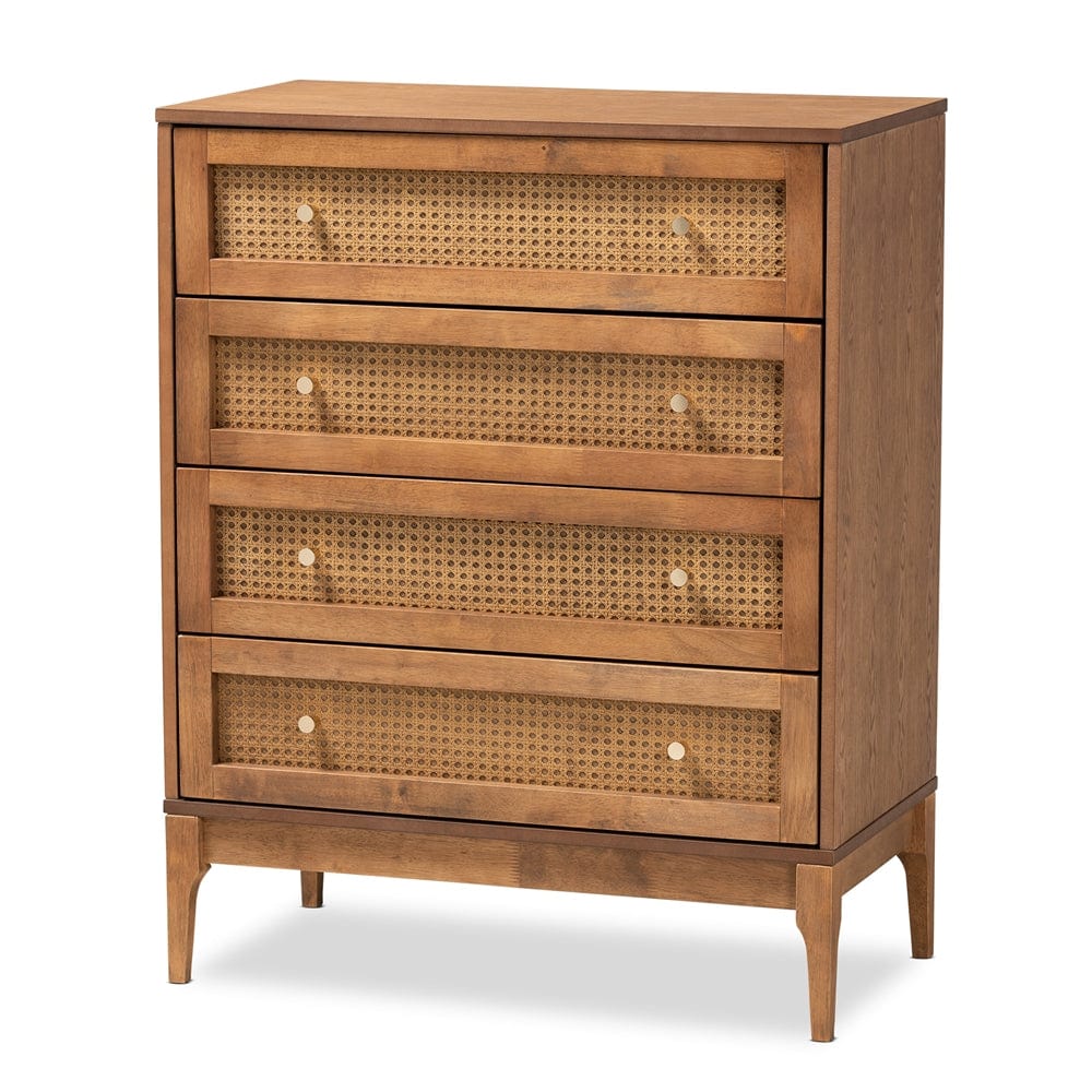 Baxton Studio Baxton Studio Ramiel Mid-Century Modern Ash Walnut Finished Wood and Rattan 4-Drawer Chest MG9005-Ash Walnut/Rattan-4DW-Chest