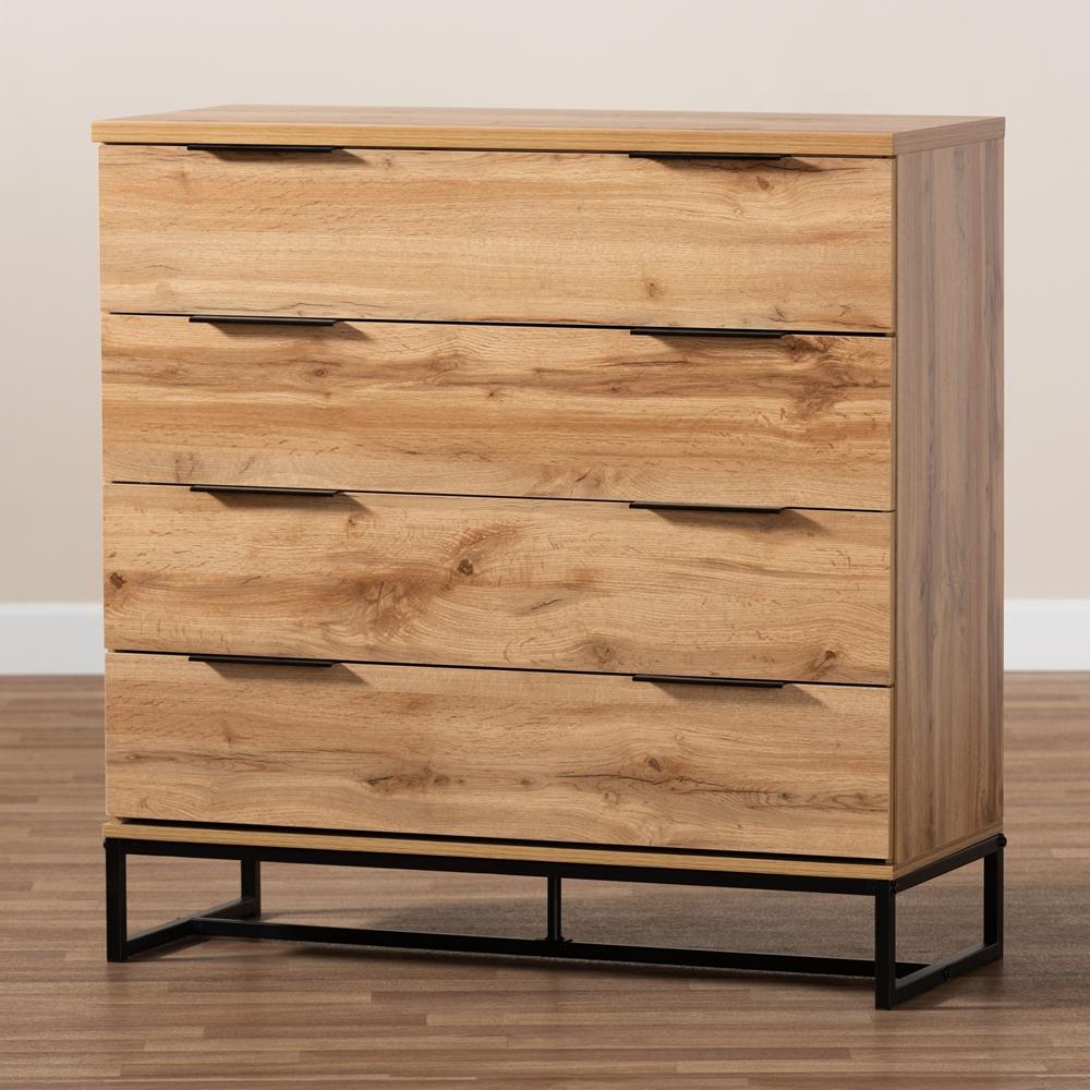 Baxton Studios Dresser Baxton Studio Reid Modern and Contemporary Industrial Oak Finished Wood and Black Metal 4-Drawer Dresser