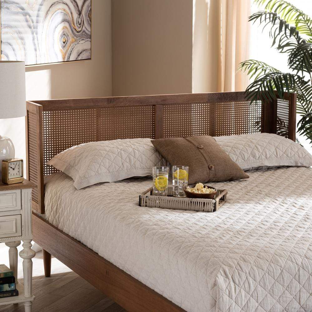 Baxton Studios Headboards Baxton Studio Rina Mid-Century Modern Wood and Synthetic Rattan Wrap-Around headboard