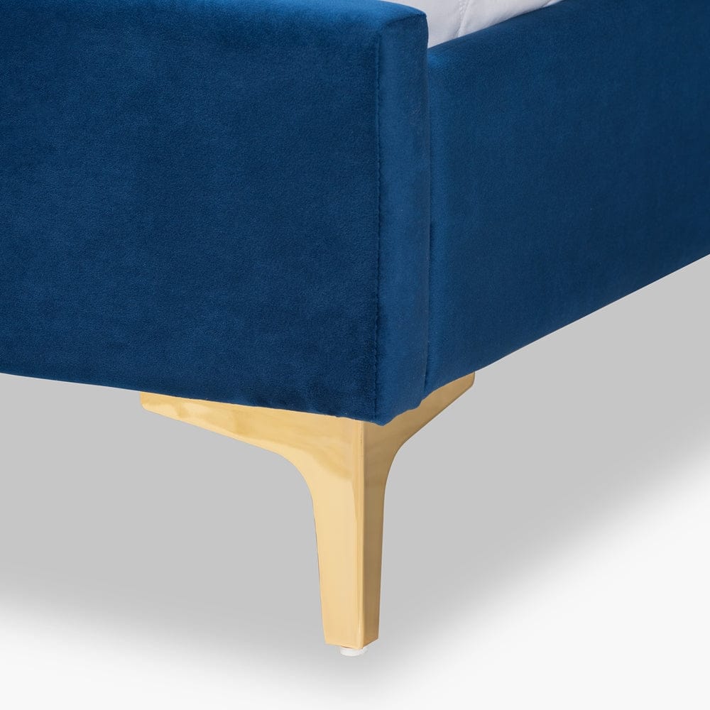 Baxton Studio Baxton Studio Serrano Contemporary Glam and Luxe Navy Blue Velvet Fabric Upholstered and Gold Metal Queen Size Platform Bed