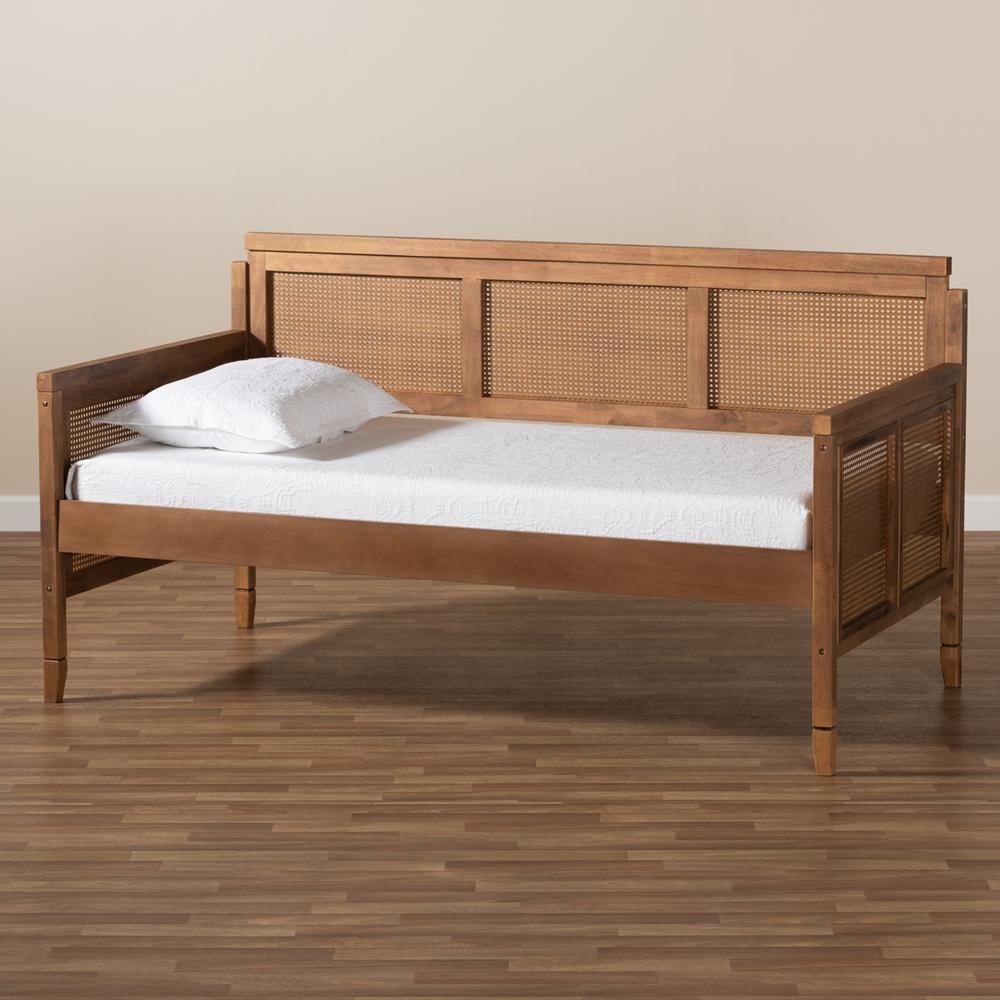 Baxton Studios Daybed Baxton Studio Toveli Vintage French Inspired Ash Walnut Finished Wood and Synthetic Rattan Daybed