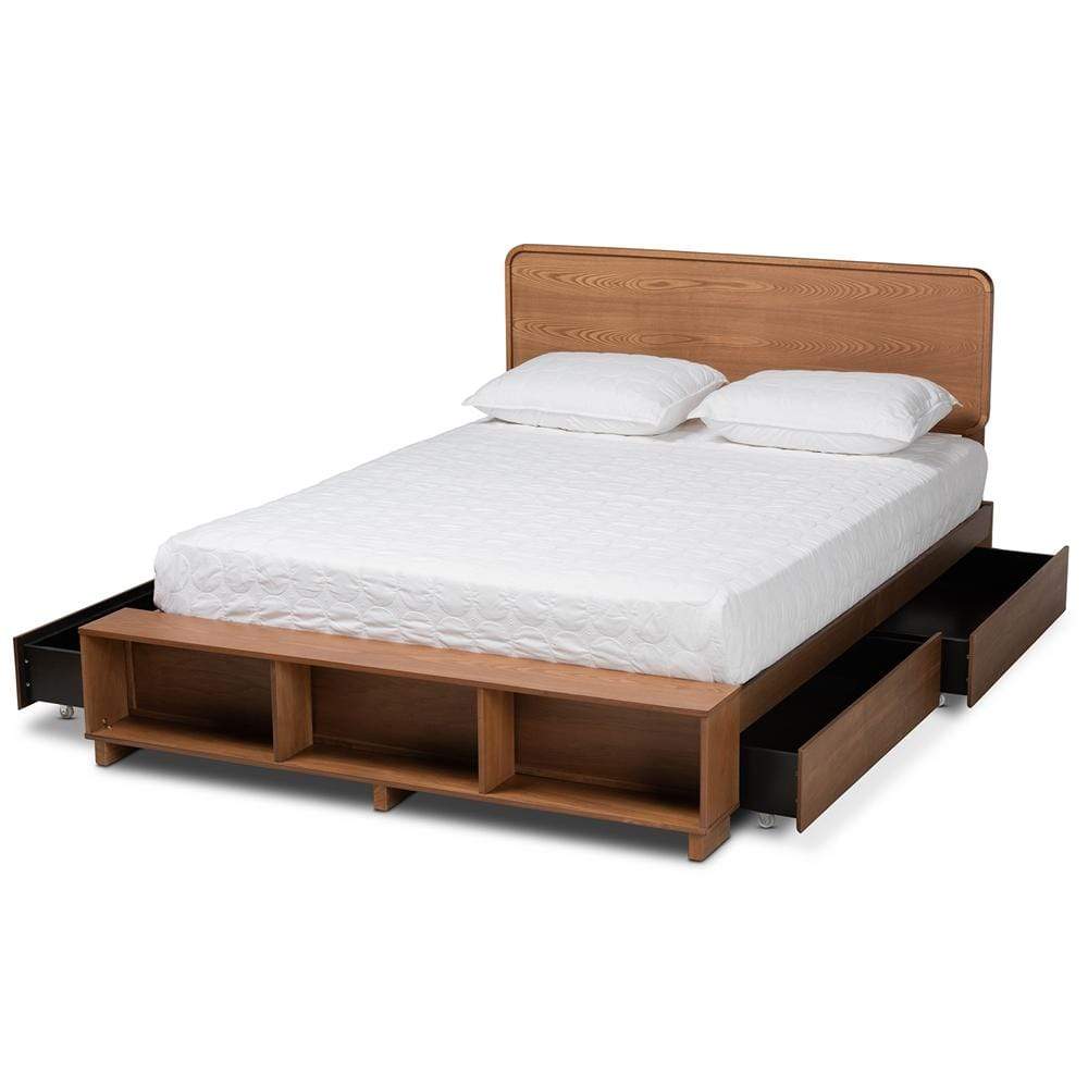 Baxton Studios Bed Baxton Studio Vita Modern Transitional Ash Walnut Brown Finished Wood 4-Drawer King Size Platform Storage Bed