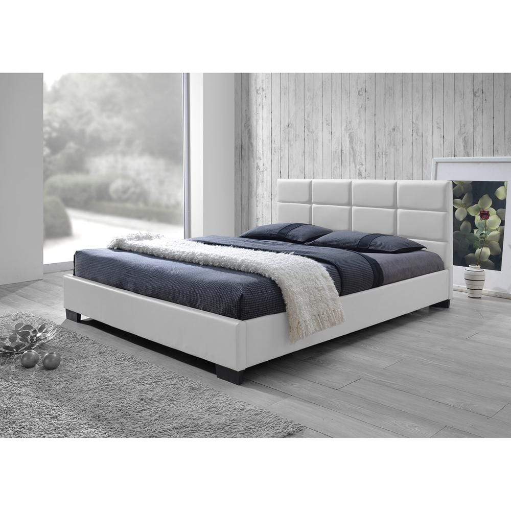 Baxton Studios Bed Baxton Studio Vivaldi Modern and Contemporary White Faux Leather Padded Platform Base Queen Size Bed Frame