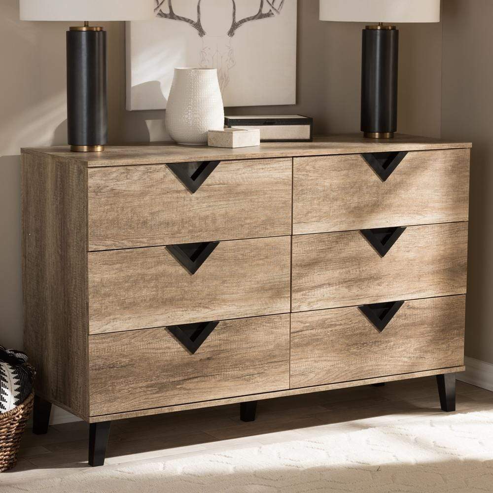 Baxton Studios Chests Baxton Studio Wales Modern and Contemporary Light Brown Wood 6-Drawer Chest