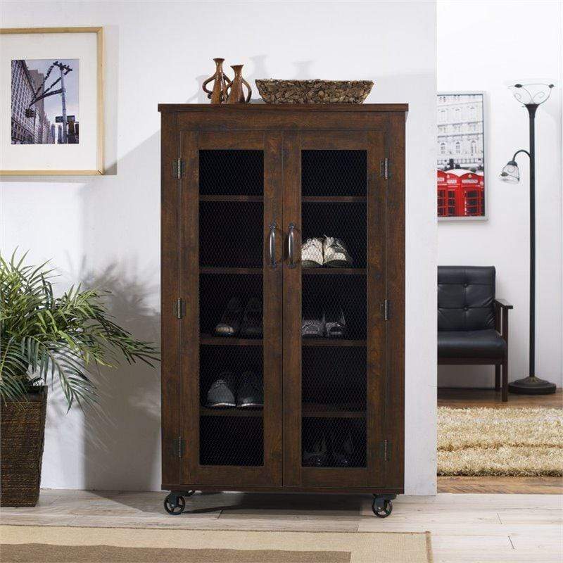 Furniture of America cabinet Vintage walnut Bailey Industrial style Shoe Cabinet in Vintage Walnut