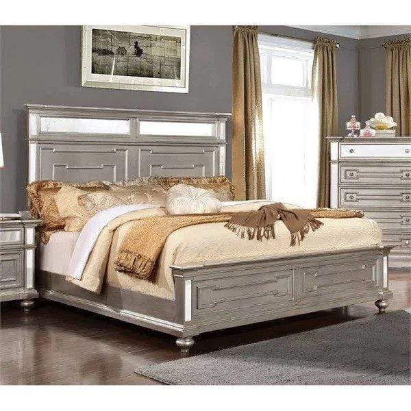 Furniture of America Beds Lindsey Glam Mirrored Cal. King Bed in Silver