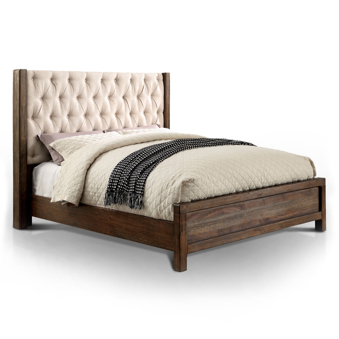 Furniture of America Beds Milone Rustic Style Natural Tone Upholstered Queen Bed