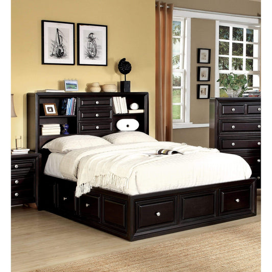 Furniture of America Beds Morison Contemporary Platform Queen Storage Bed with Bookcase