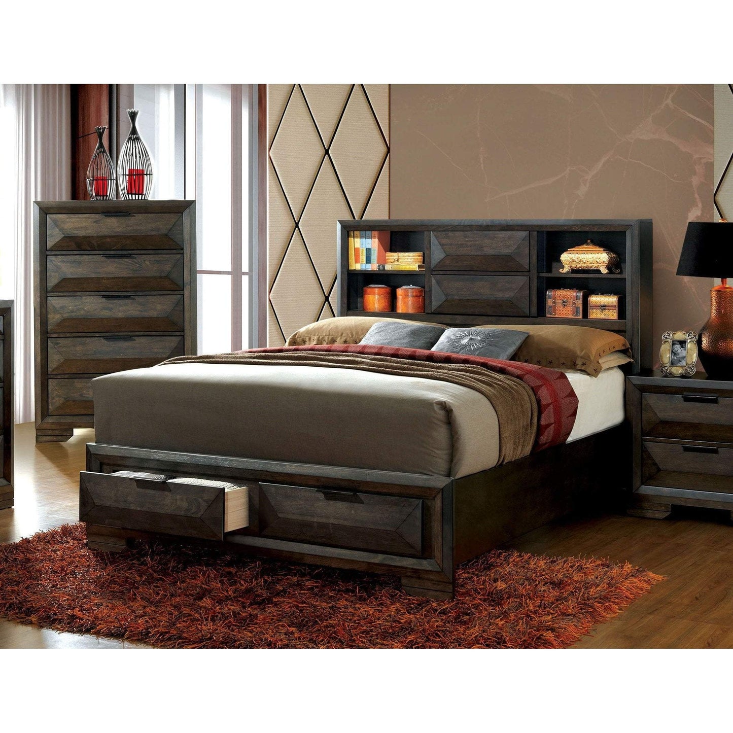 Furniture of America bed Torres Transitional Style Espresso Footboard Drawer Queen Bed Torres Transitional Style Espresso Footboard Drawer Queen Bed