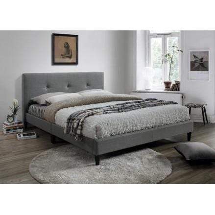 MYCO Bed full / gray / polyester fabric Jester Tufted Black Full Platform Bed in Faux Leather