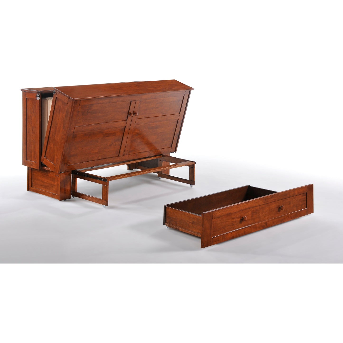 Night and Day Clover Murphy Cabinet Bed in Cherry Finish with Mattress