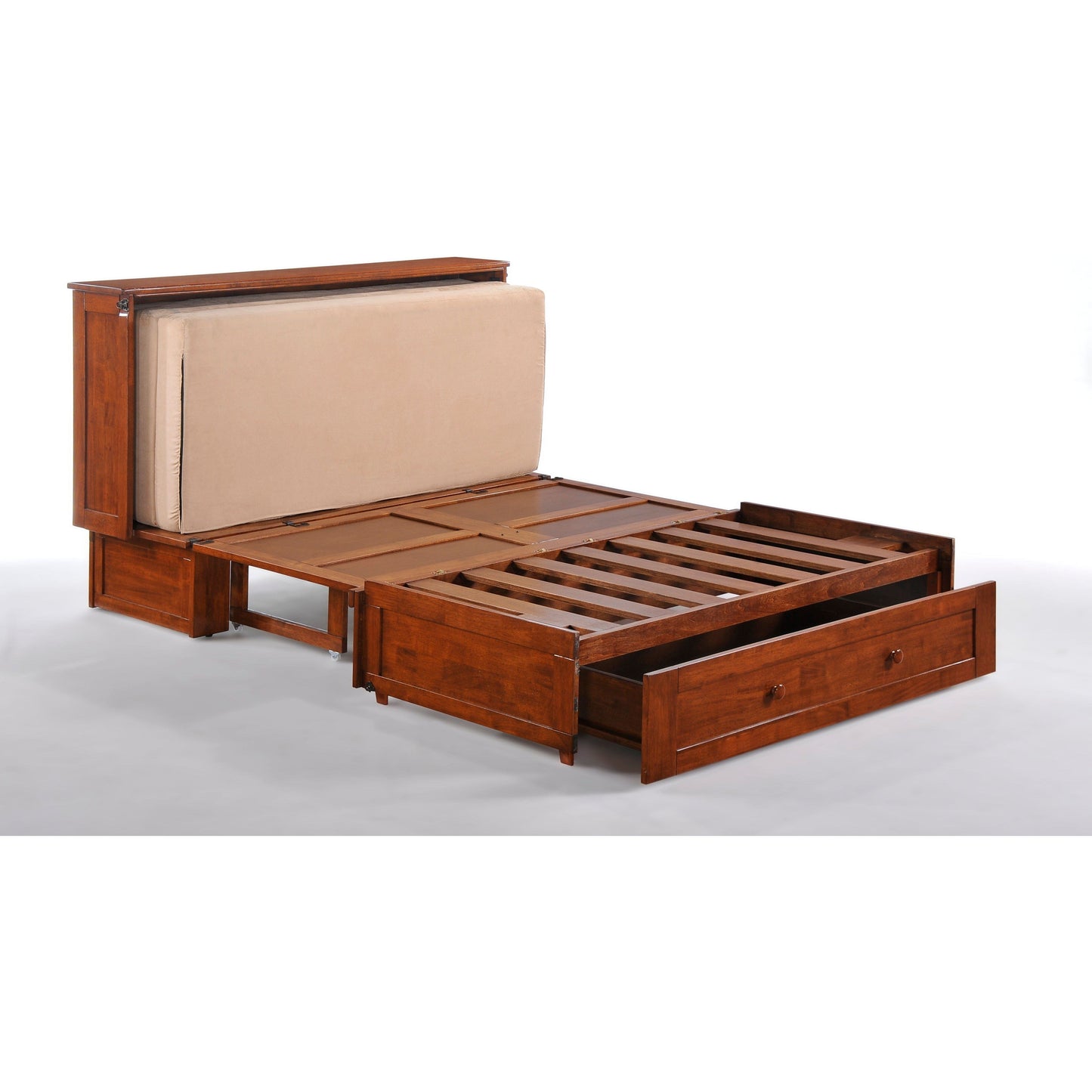 Night and Day Clover Murphy Cabinet Bed in Cherry Finish with Mattress